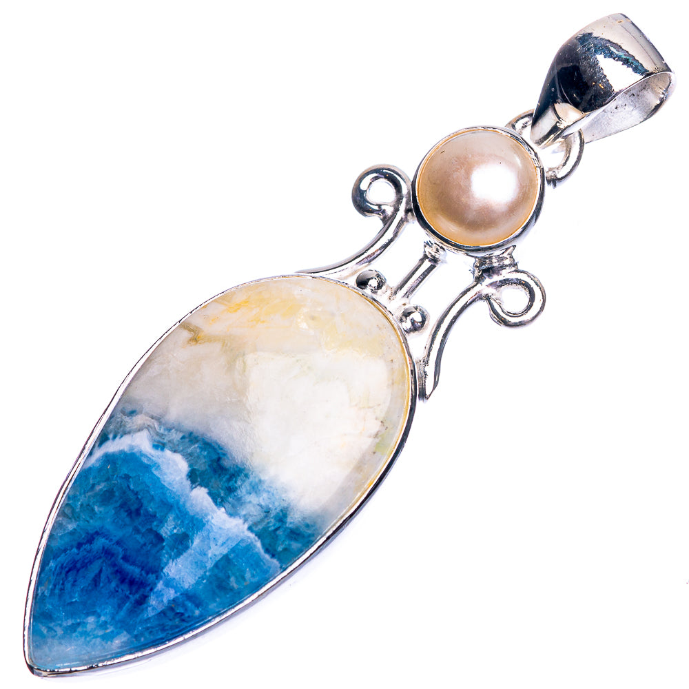 Blue Scheelite, Cultured Pearl Pendant 2" (925 Sterling Silver) P39188