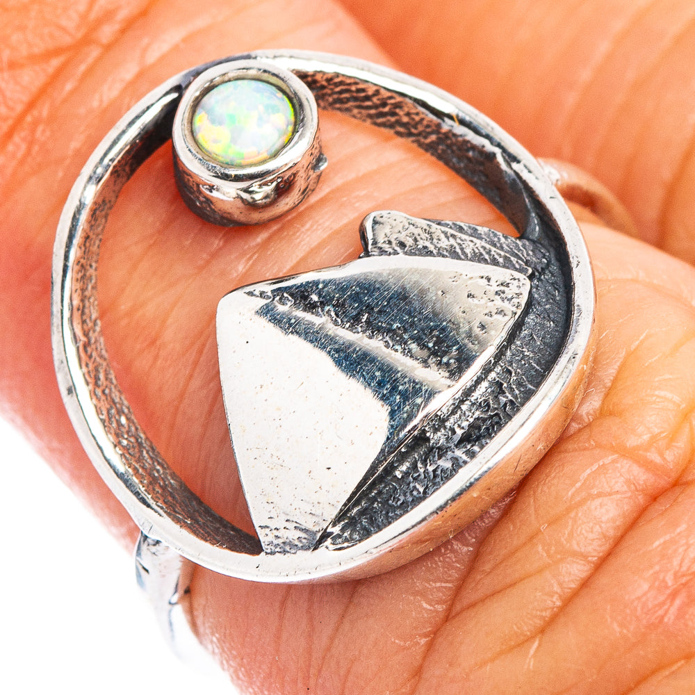 Lab Opal Mountain Dainty Ring Size 5.75 (.925 Sterling Silver)