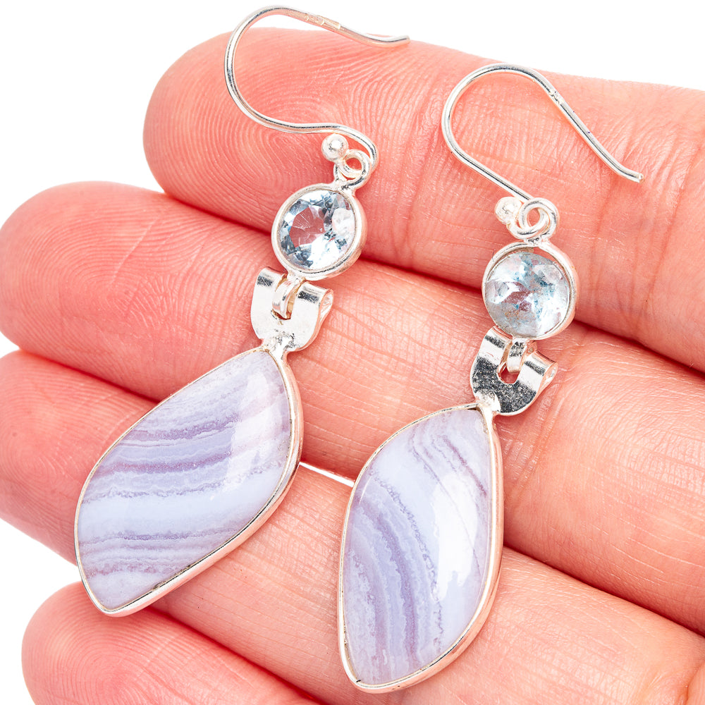Blue Lace Agate, Blue Topaz Earrings 2" (925 Sterling Silver) E433281