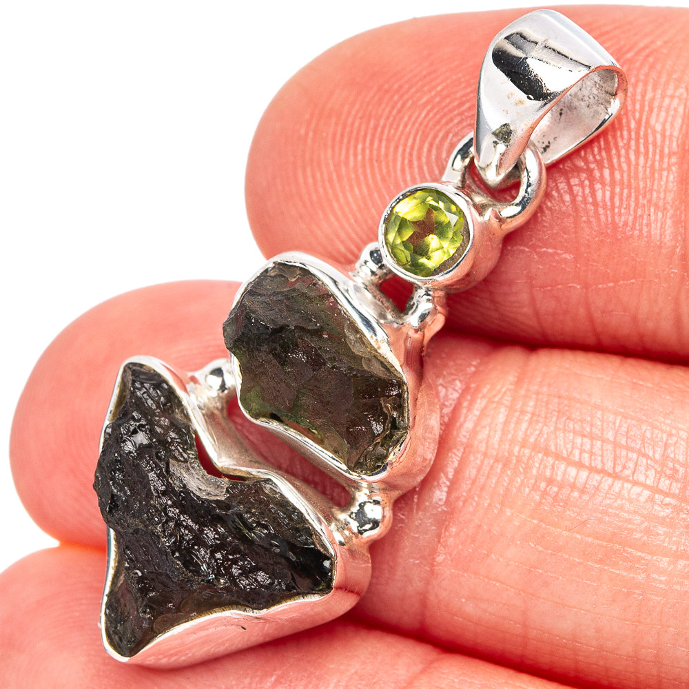 Moldavite, Peridot Pendant 1 3/8" (.925 Sterling Silver)