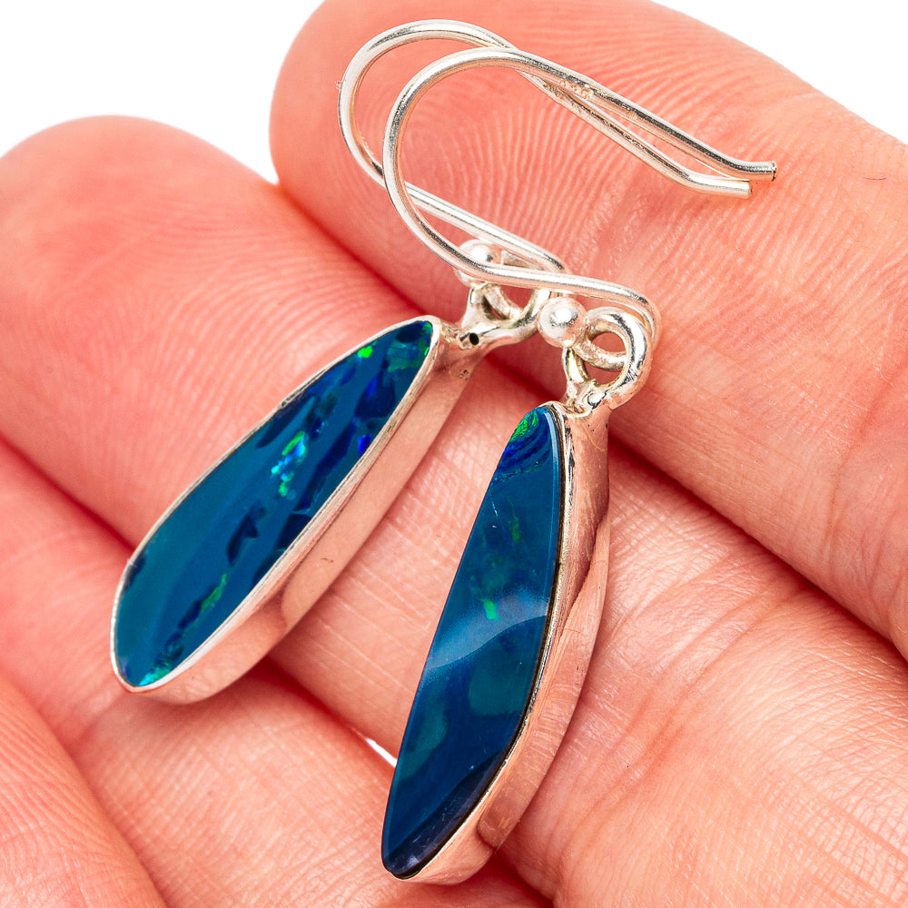 Rare Doublet Opal Earrings 1 3/8" (925 Sterling Silver) E2540