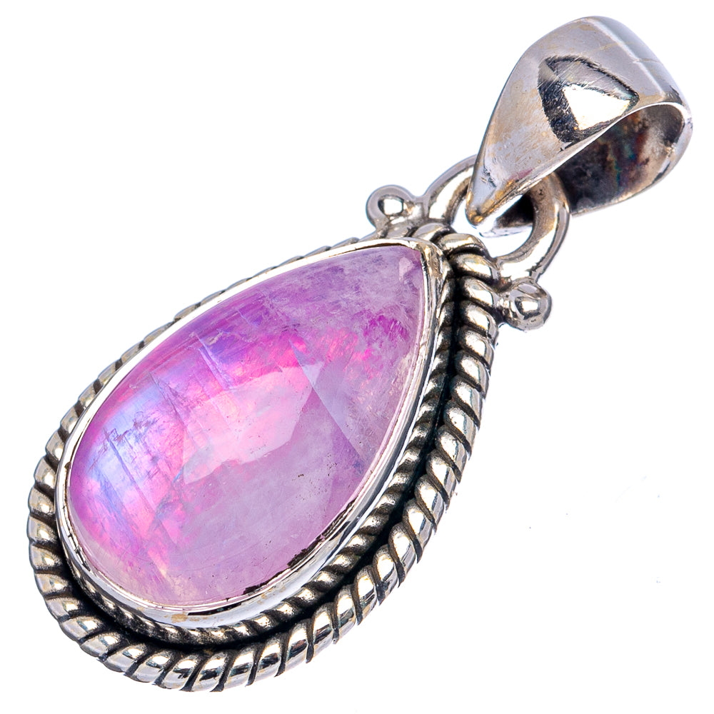 Pink Moonstone Pendant 1 1/8" (.925 Sterling Silver)