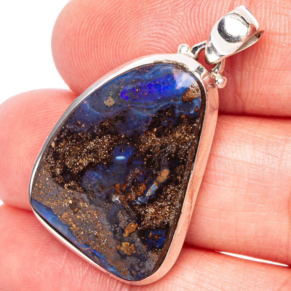 Rare Boulder Opal Pendant 1 3/8" (.925 Sterling Silver)