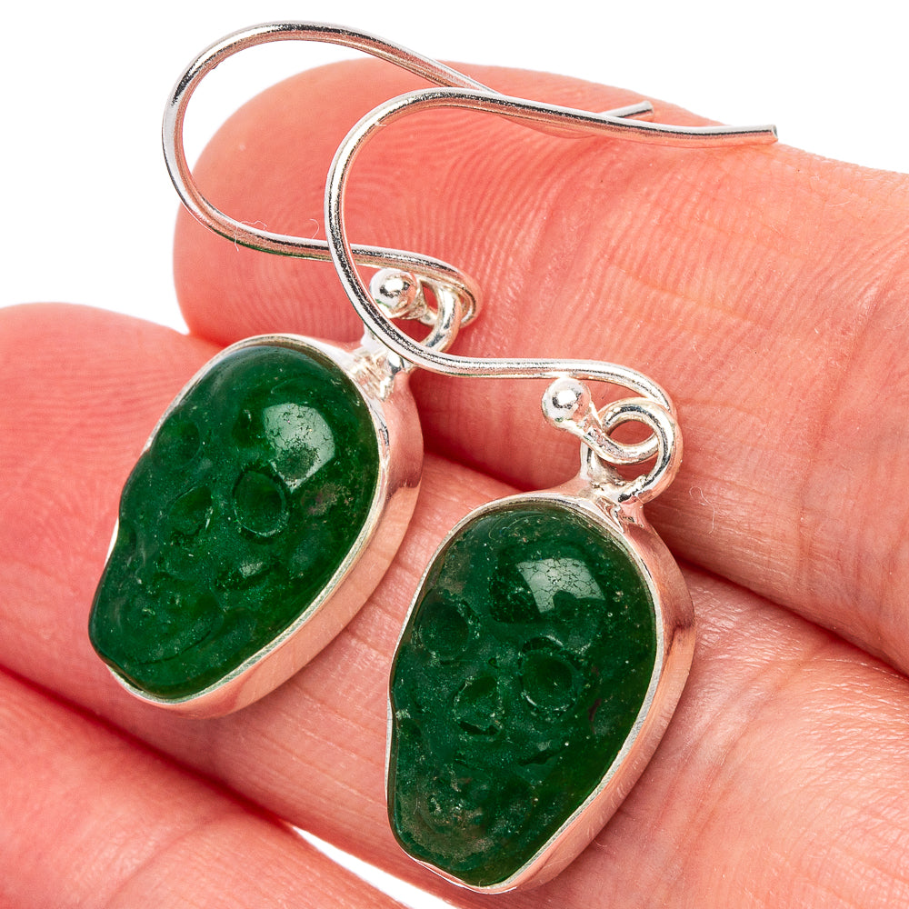 Green Aventurine Skull Earrings 1 3/8" (925 Sterling Silver) E2678