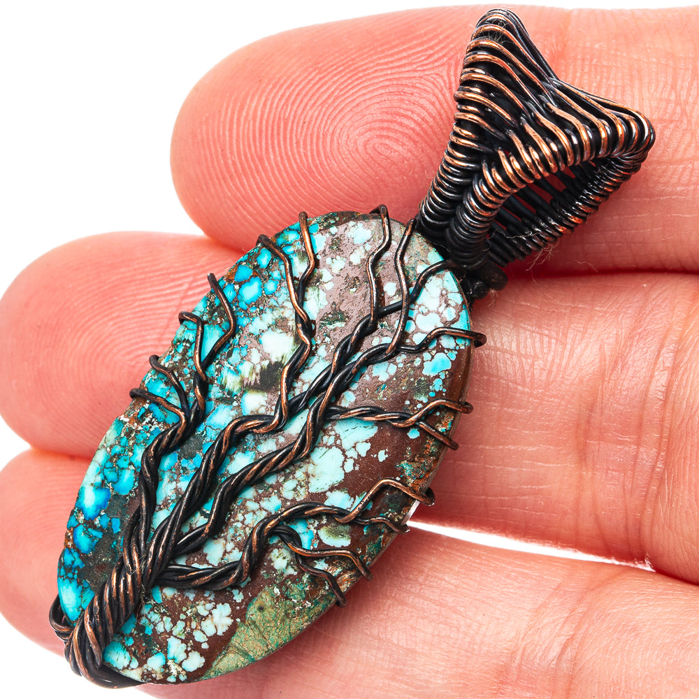 Turquoise Tree of Life Pendant 1 3/4" (Oxidized Copper)