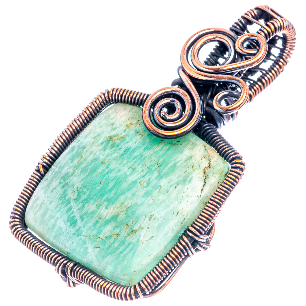Amazonite Wire Wrap Pendant 2" (Oxidized Copper)
