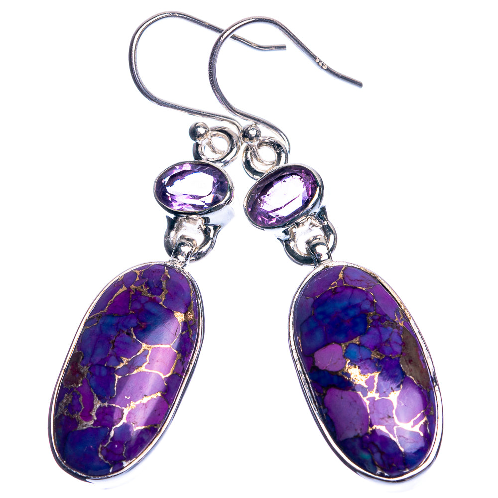 Purple Copper Composite Turquoise, Amethyst 925 Sterling Silver Earrings 1 7/8"