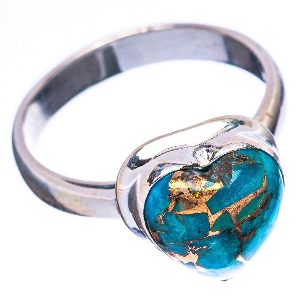 Blue Copper Turquoise Heart Ring Size 7 (925 Sterling Silver) R4113