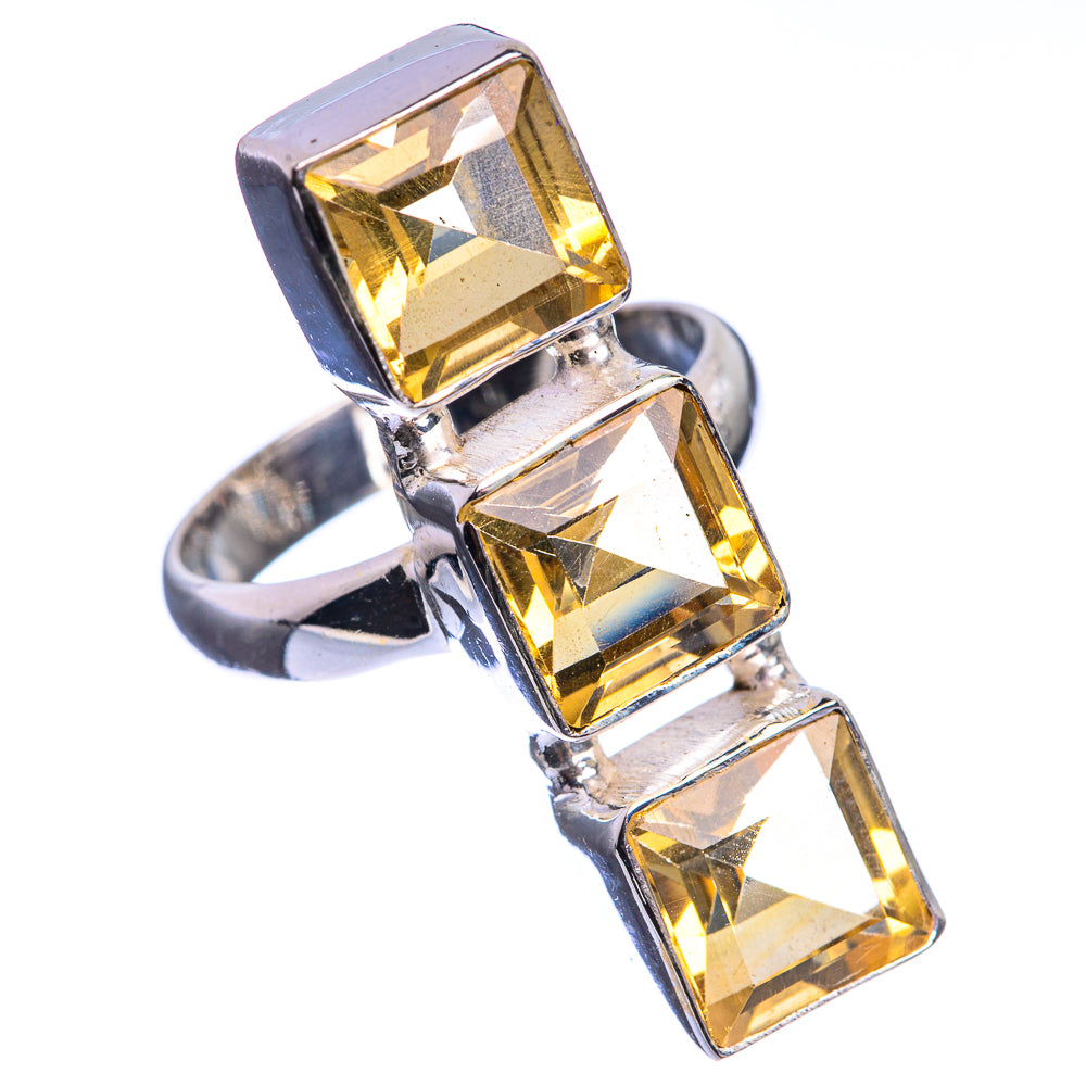 Large Faceted Citrine 925 Sterling Silver Ring Size 7.25