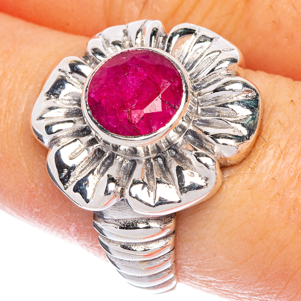 Glass Filled Ruby Flower Ring Size 8 (925 Sterling Silver) R147108