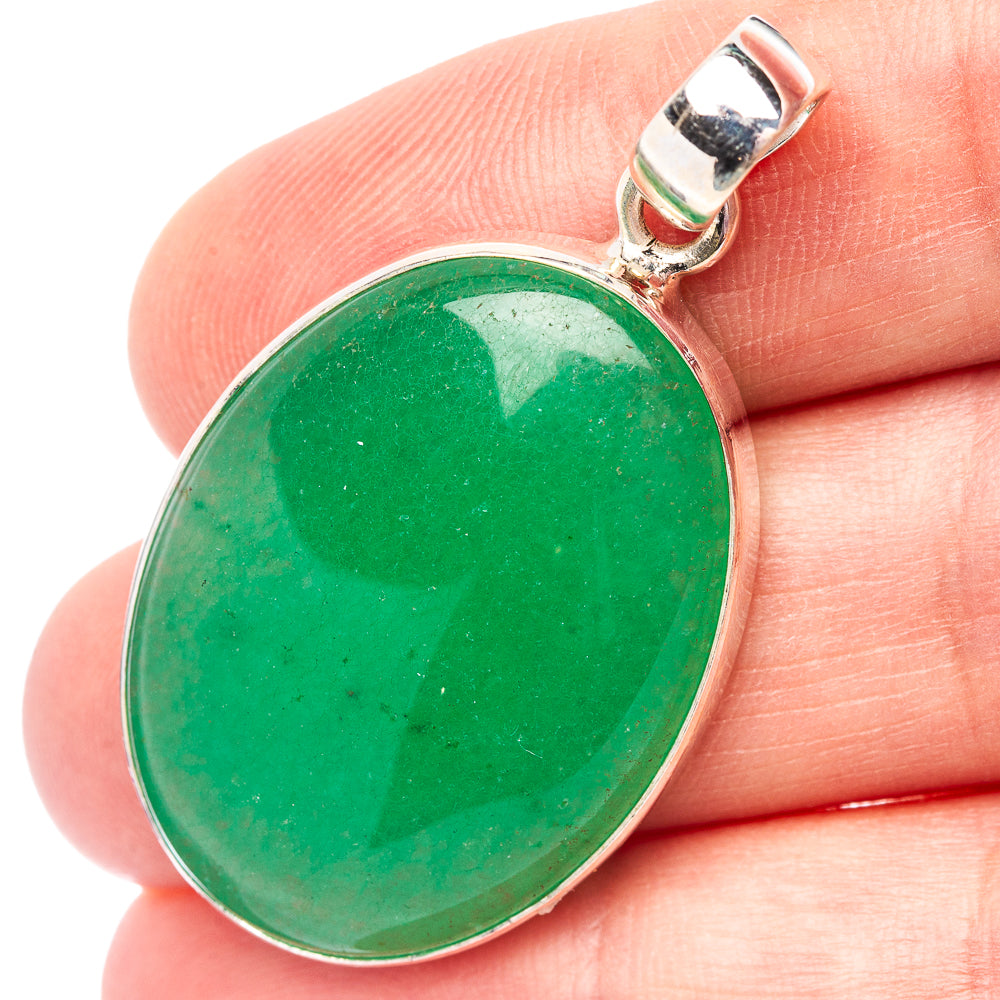 Green Aventurine Pendant 1 5/8" (.925 Sterling Silver)