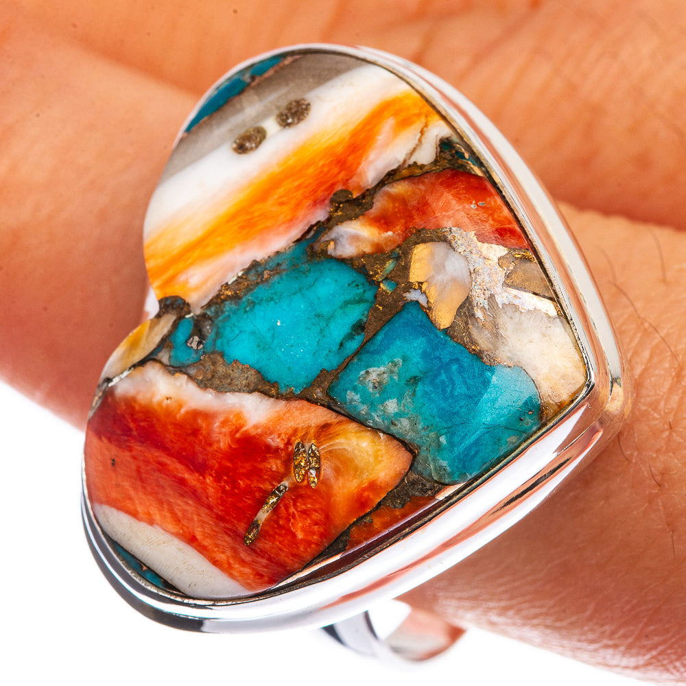 Large Spiny Oyster Turquoise 925 Sterling Silver Ring Size 10.75