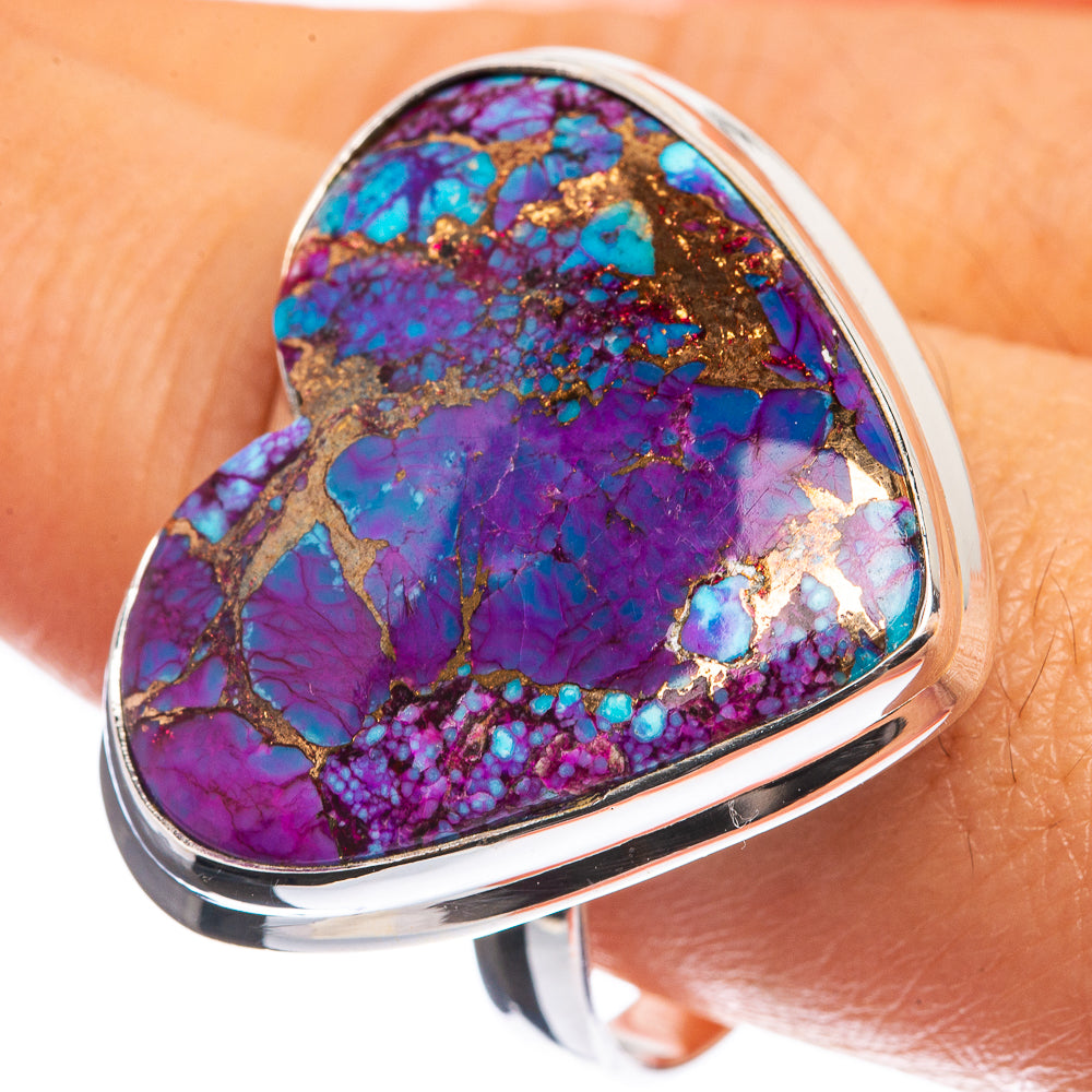 Large Purple Copper Composite Turquoise 925 Sterling Silver Ring Size 10