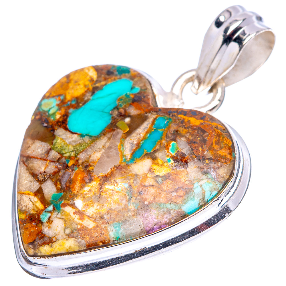 Spiny Oyster Turquoise Heart Pendant 1 3/8" (.925 Sterling Silver)