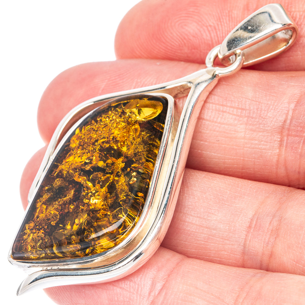 Anasilvercos Baltic Amber Pendant 2 1/4" (925 Sterlnig Silver)