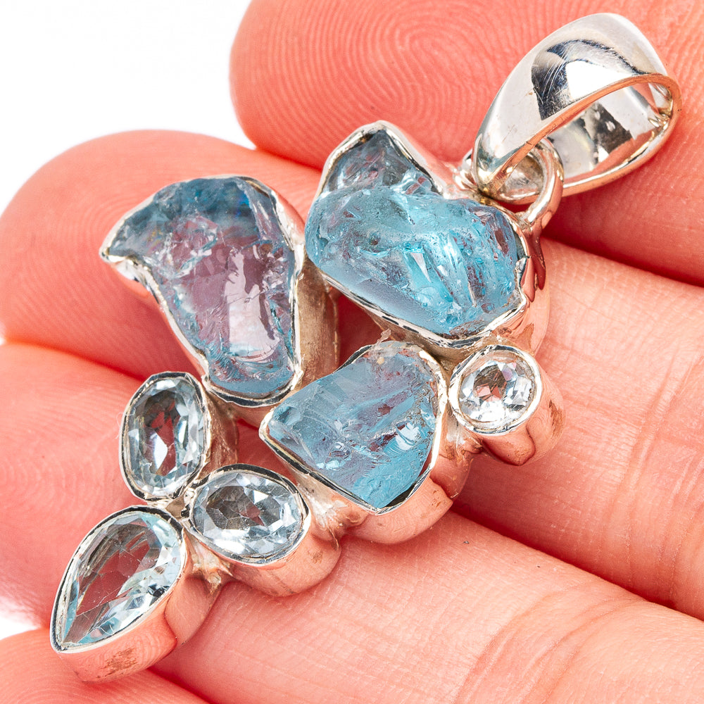Aquamarine, Blue Topaz 925 Sterling Silver Pendant 1 5/8" (925 Sterling Silver) P43586