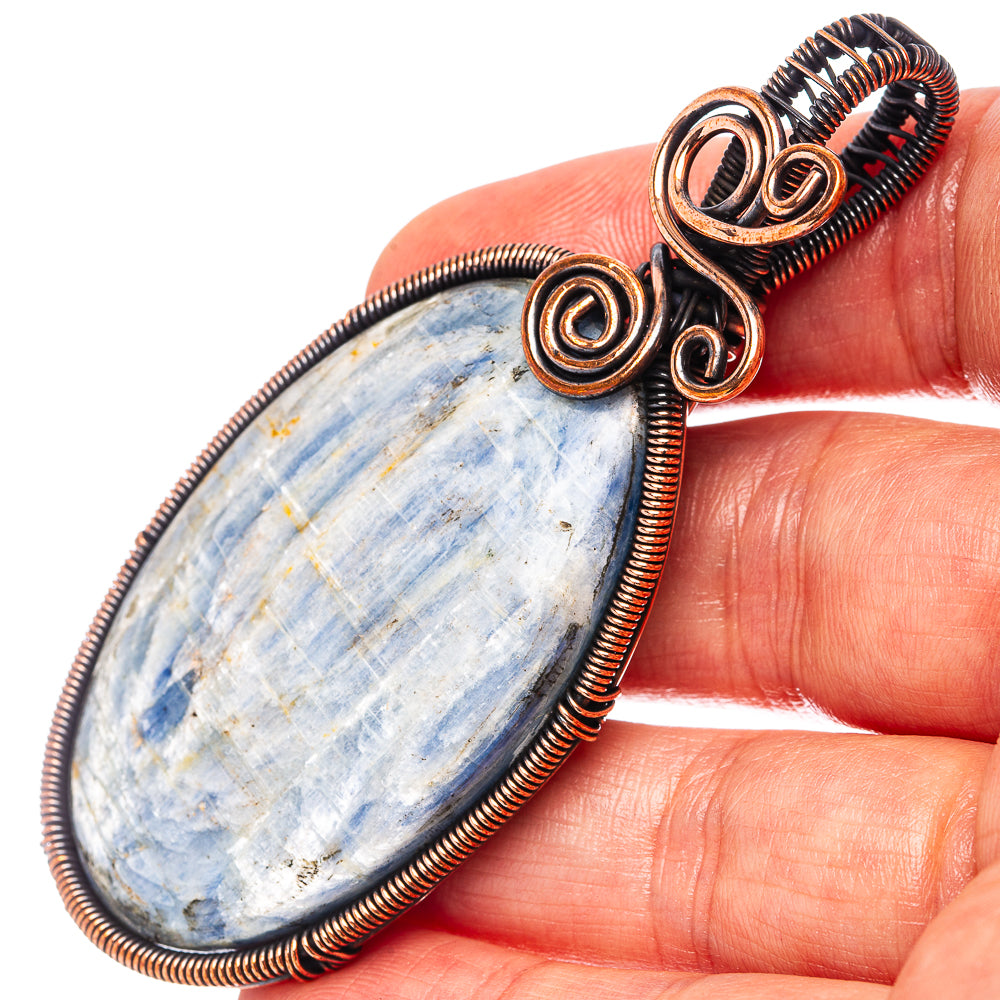 Kyanite Wire Wrap Pendant 2 7/8" (Oxidized Copper)