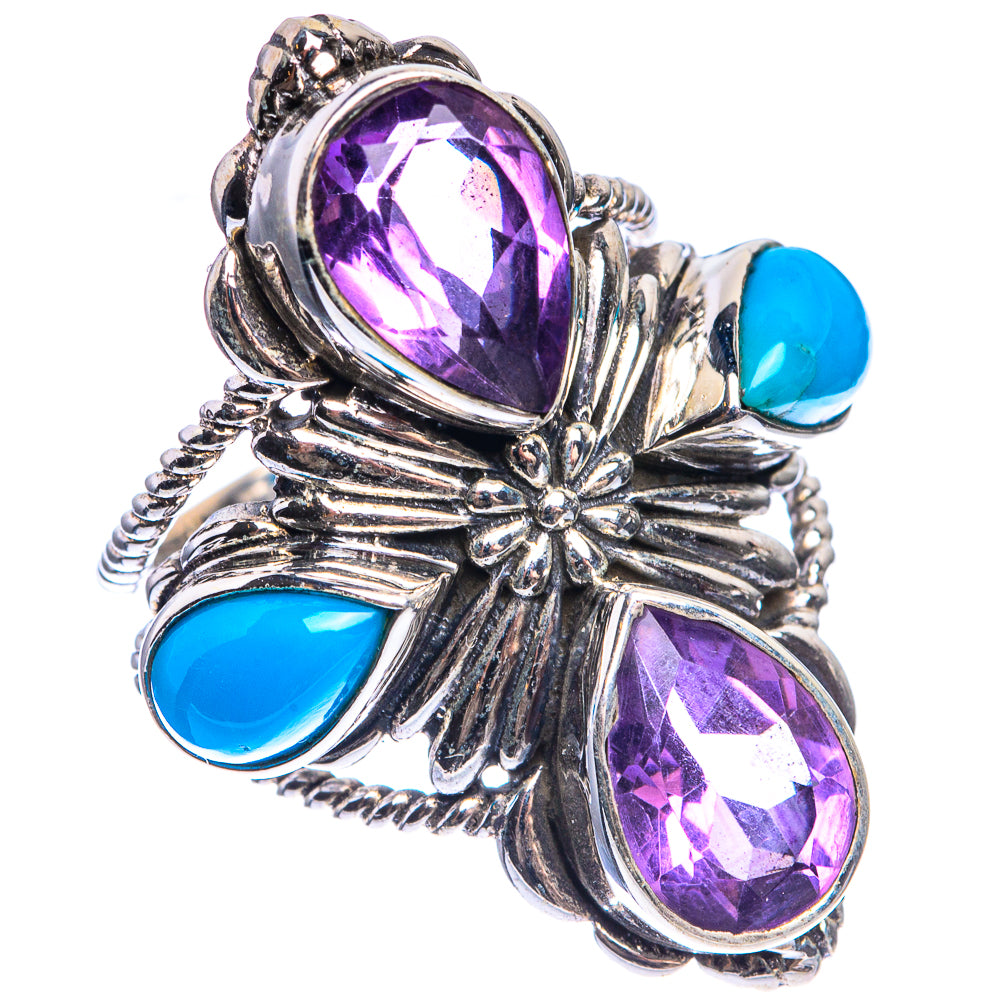 Large Faceted Amethyst, Sleeping Beauty Turquoise Ring Size 6 (925 Sterling Silver) RING143473