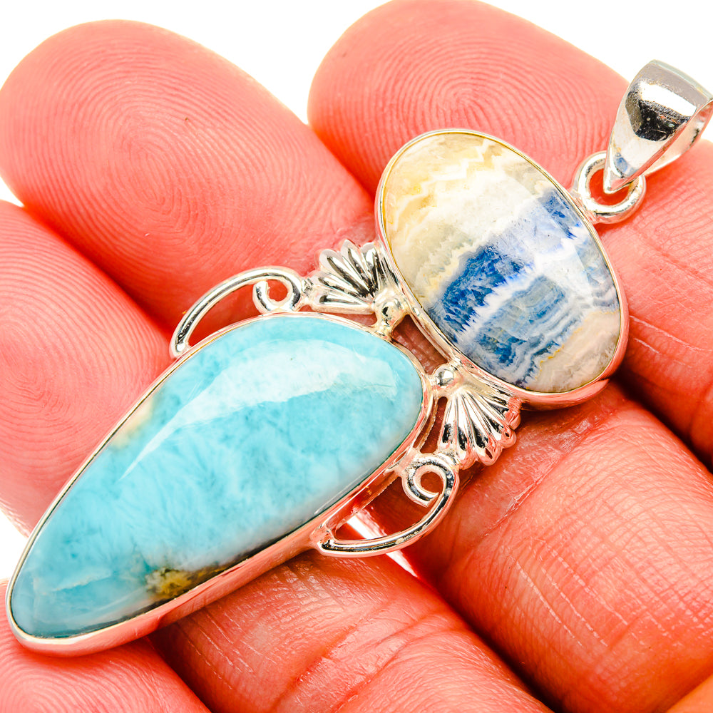 Blue Scheelite, Larimar 925 Sterling Silver Pendant 2 3/8" (925 Sterling Silver) PD38318
