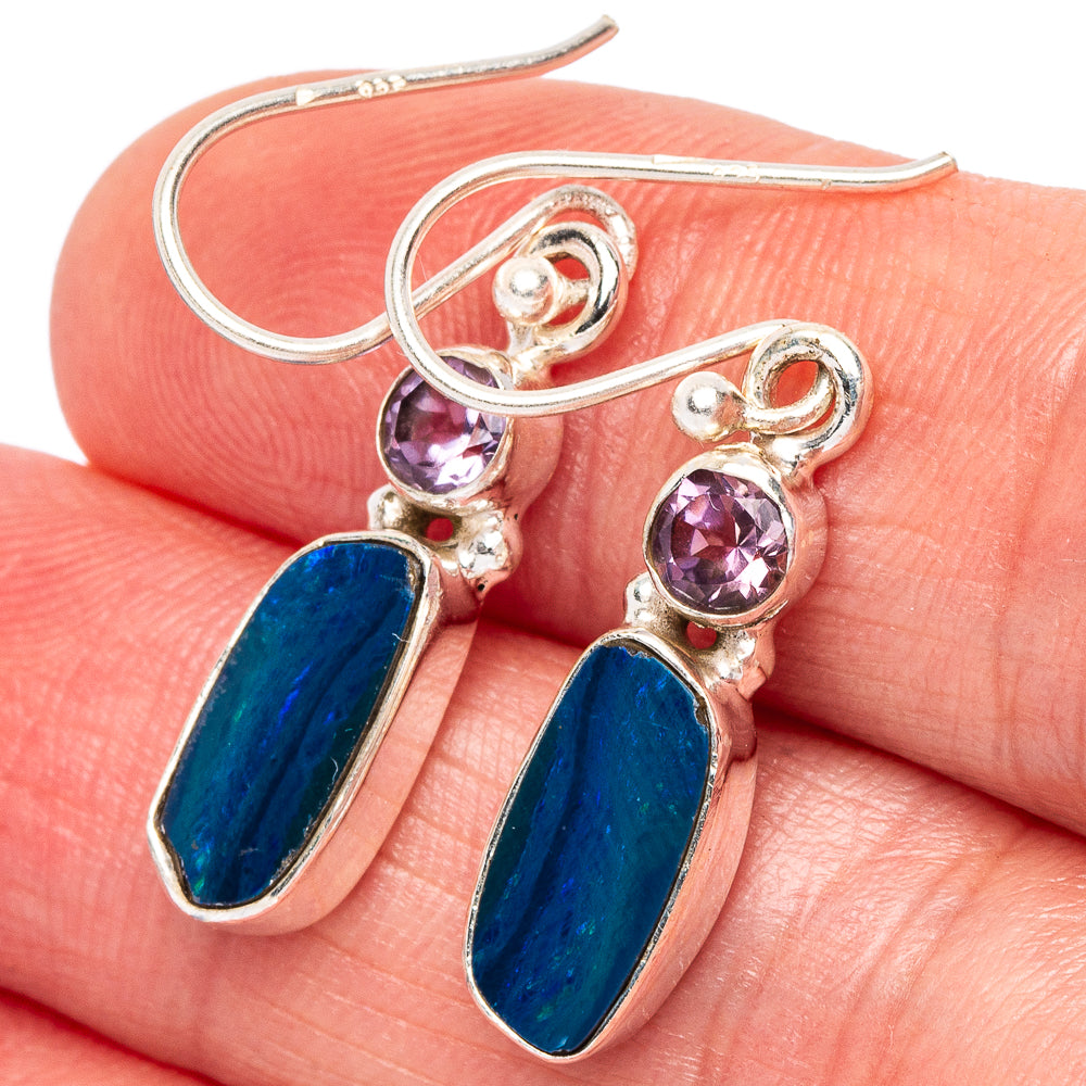 Rare Doublet Opal, Amethyst Earrings 1 3/8" (925 Sterling Silver) E2675