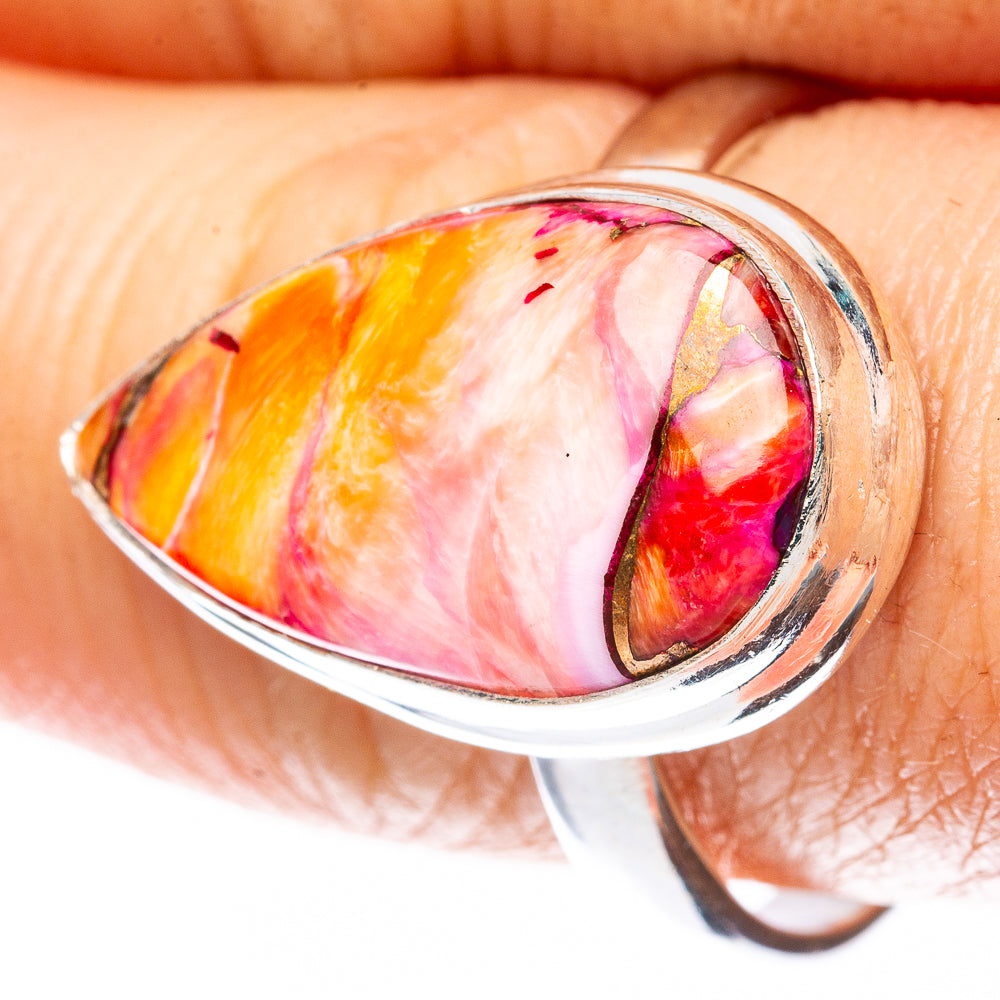 Kingman Pink Dahlia Turquoise Ring Size 9.75 (925 Sterling Silver) R3134