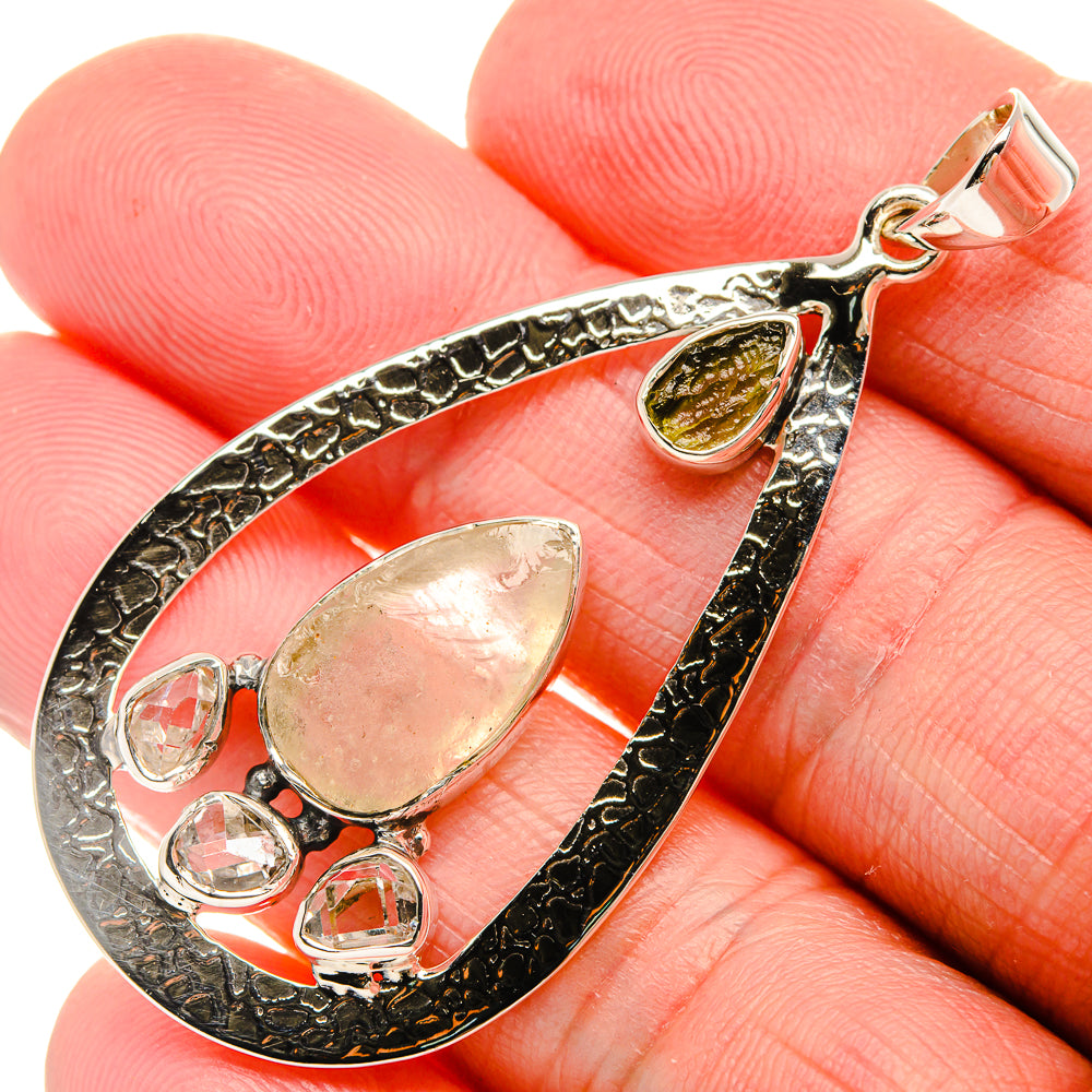 Signature Czech Moldavite, Libyan Desert Glass, Herkimer Diamond 925 Sterling Silver Pendant 2 1/8" (925 Sterling Silver) PD37812