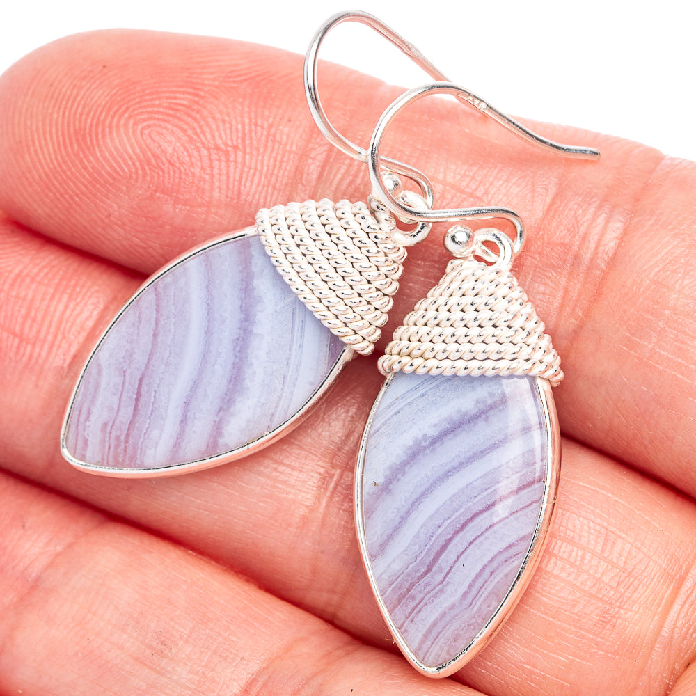 Blue Lace Agate Earrings 1 1/2" (925 Sterling Silver) E433208