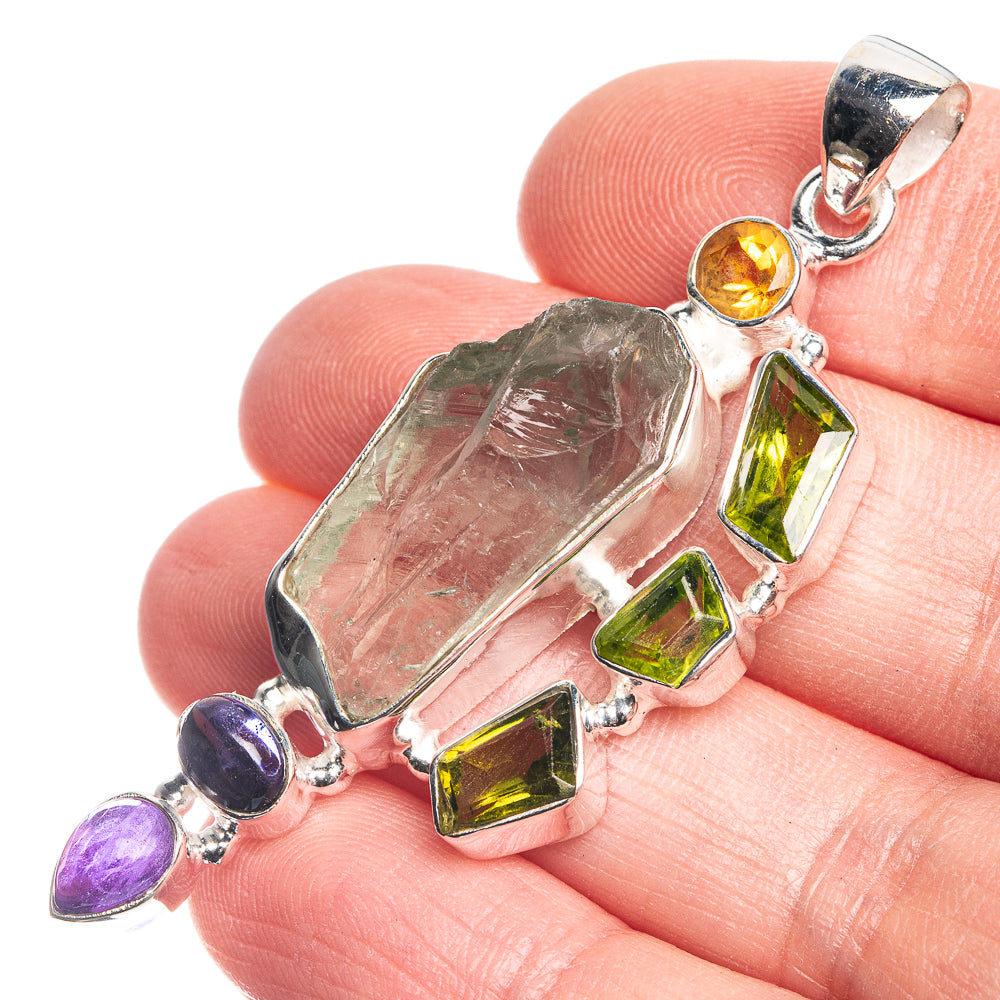 Rough Aquamarine, Peridot, Amethyst, Tanzanite, Citrine 925 Sterling Silver Pendant 2 3/8"