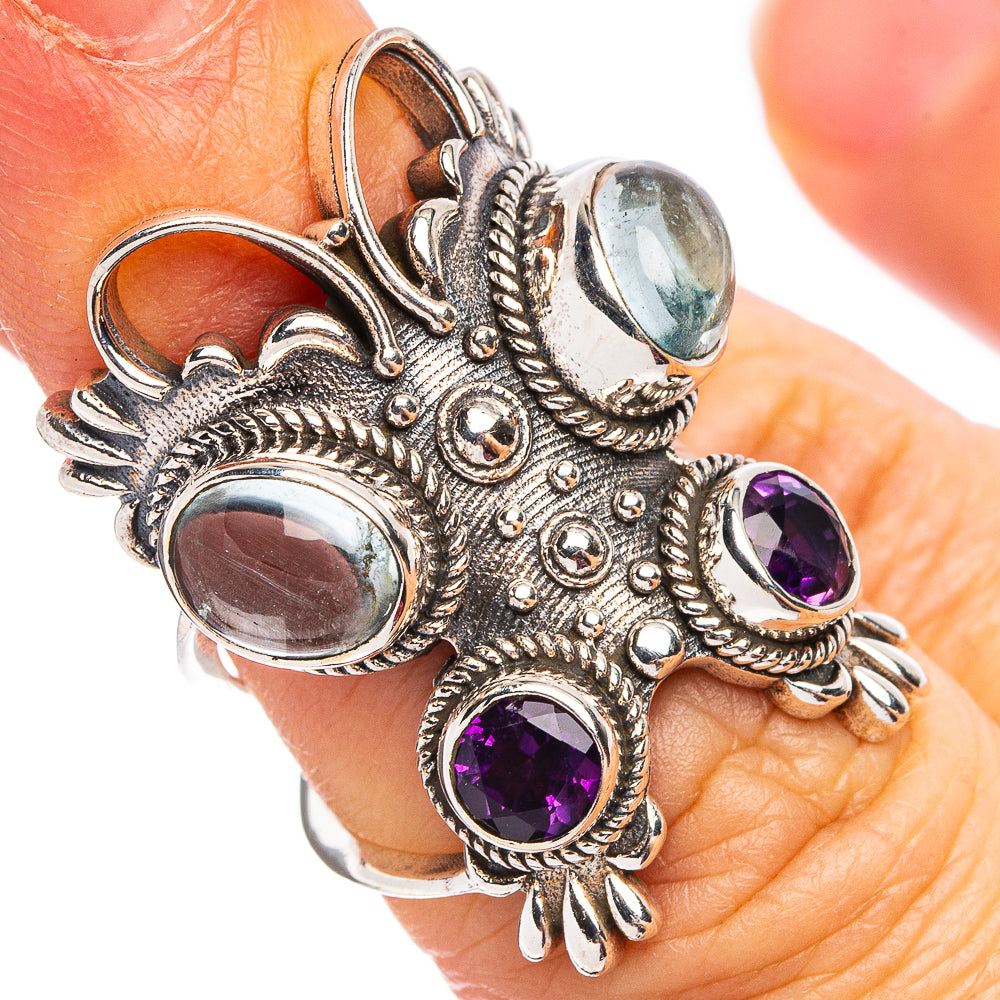 Aquamarine Butterfly, Amethyst Ring Size 5.75 (.925 Sterling Silver)