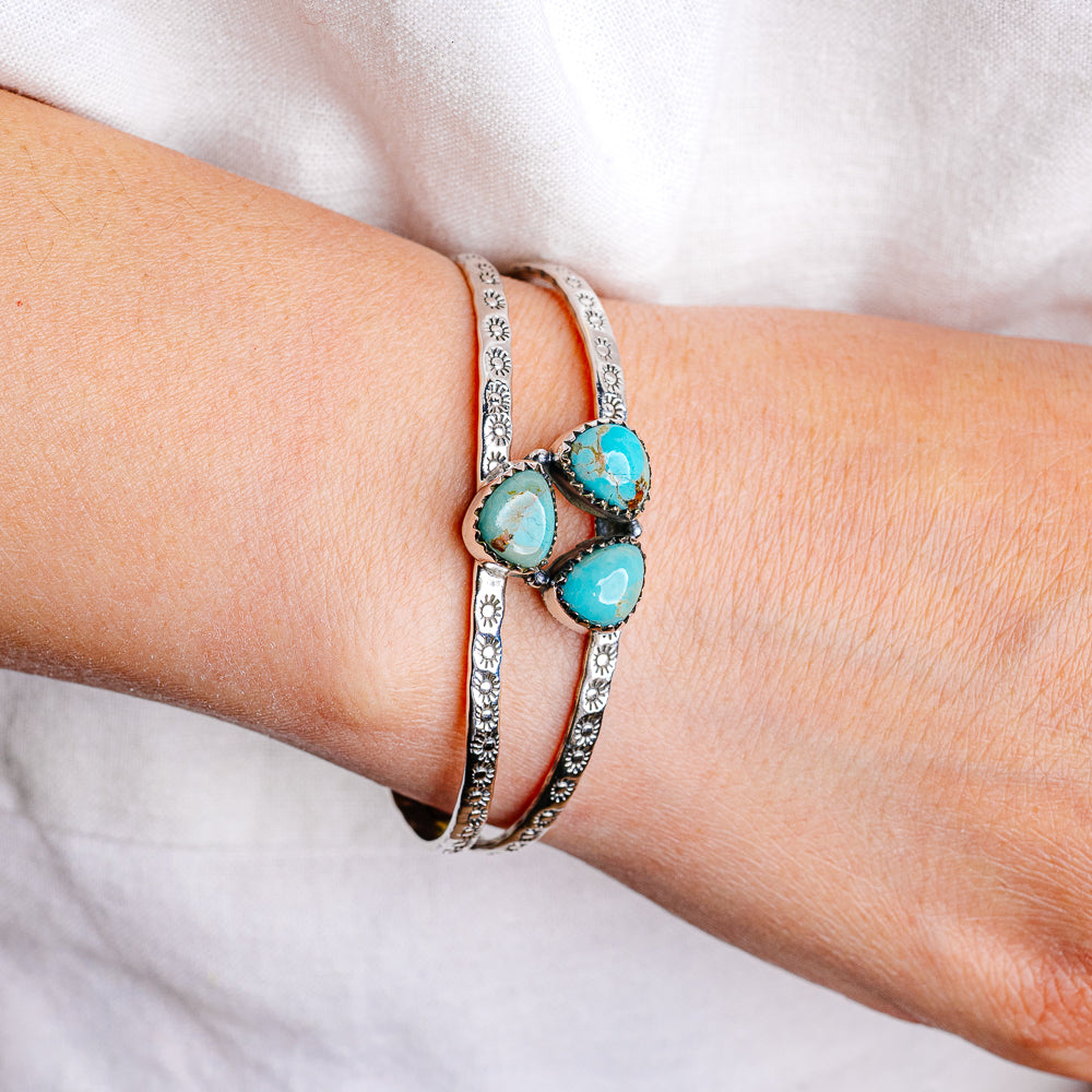 Emerald Valley Turquoise Cuff Bracelet Adjustable (.925 Sterling Silver)