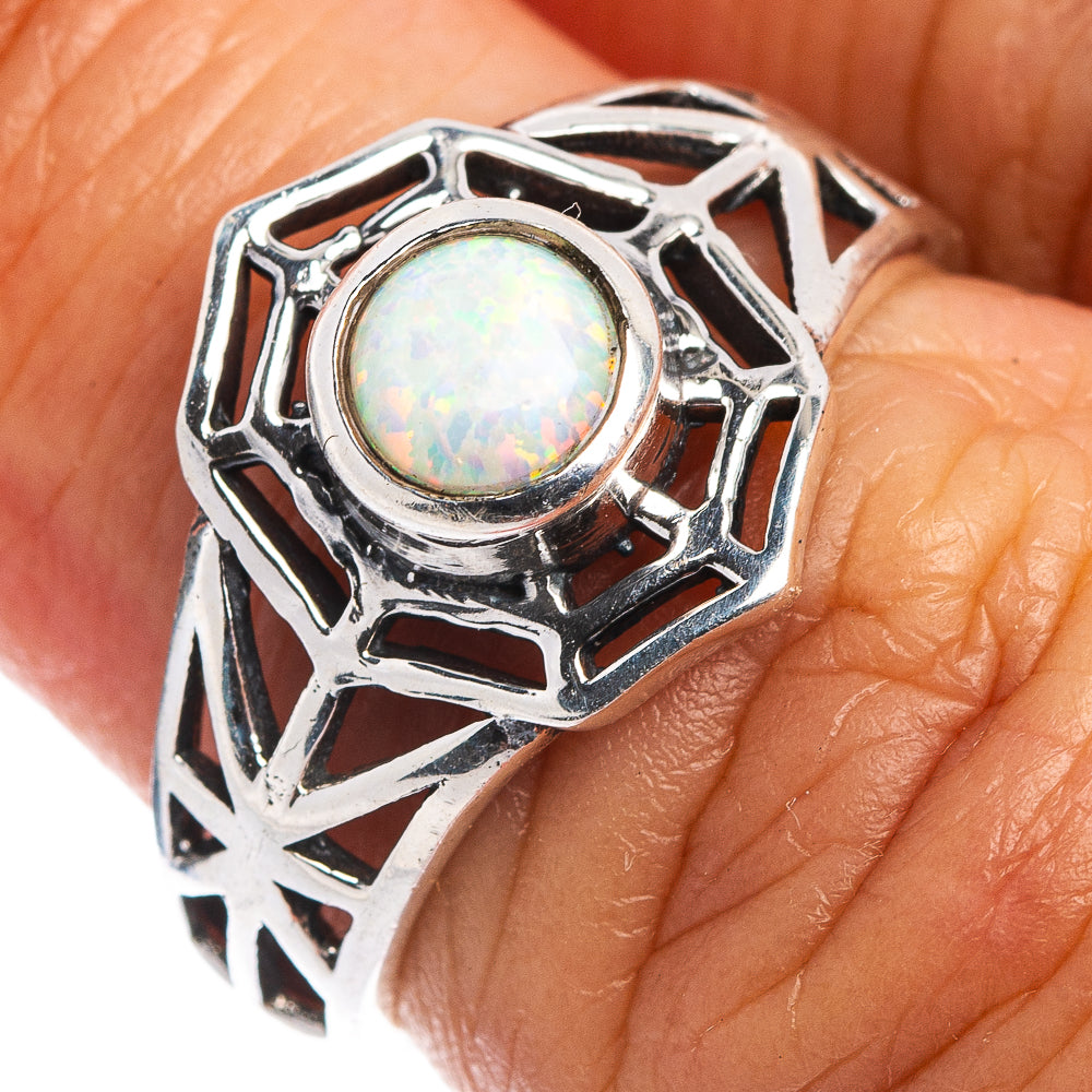 Lab Opal Web Dainty Ring Size 6.25 (.925 Sterling Silver)