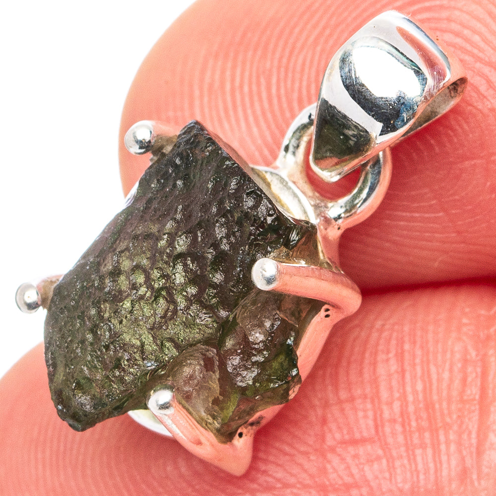 Rare Raw Moldavite Pendant 3/4" (.925 Sterling Silver)