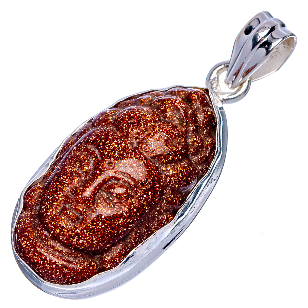 Goldstone Buddha Pendant 1 5/8" (925 Sterling Silver) P40133