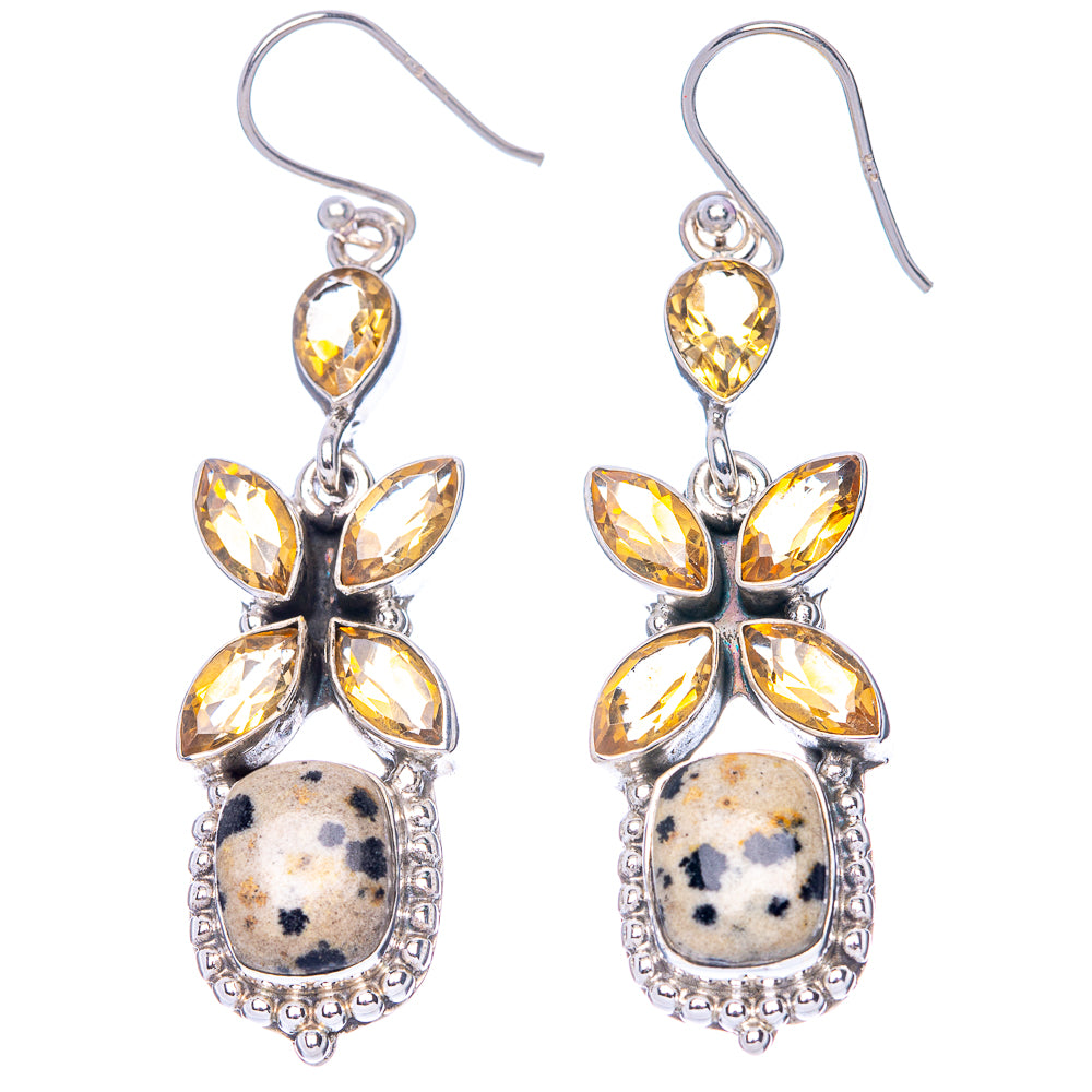 Premium Peanut Wood Jasper, Citrine Earrings 2 1/4" (925 Sterling Silver) E1297