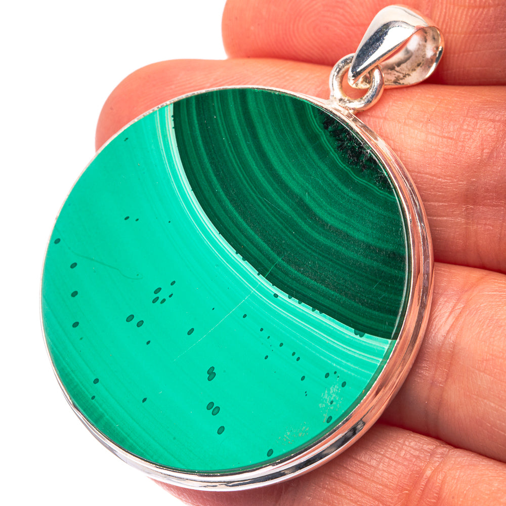 Malachite Coin 925 Sterling Silver Pendant 1 7/8" (925 Sterling Silver) PD38638