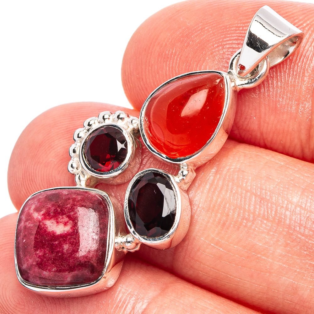 Thulite, Carnelian, Garnet 925 Sterling Silver Premium Pendants 1 1/2" (925 Sterling Silver) P43723