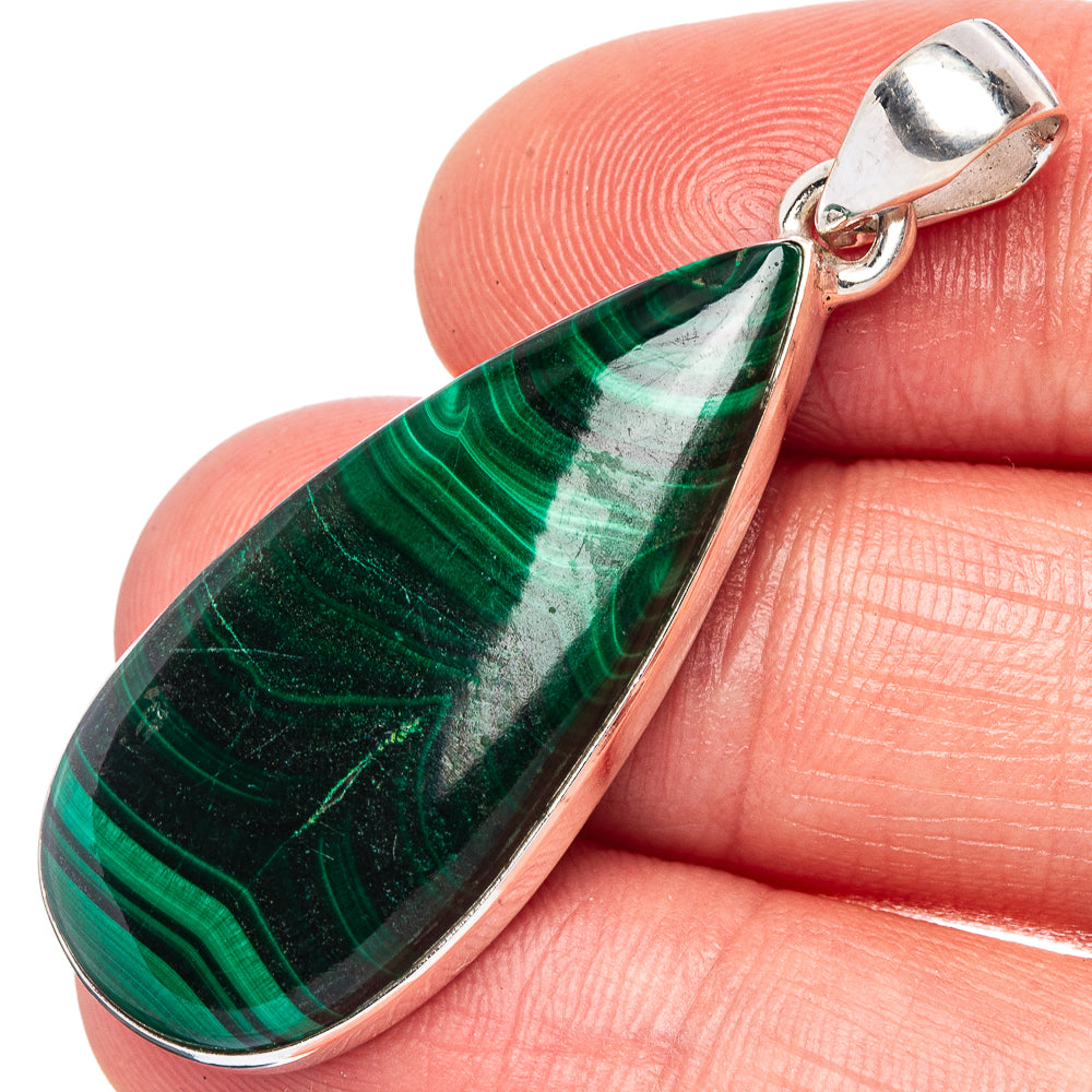 Malachite Pendant 1 3/4" (925 Sterling Silver) P43083
