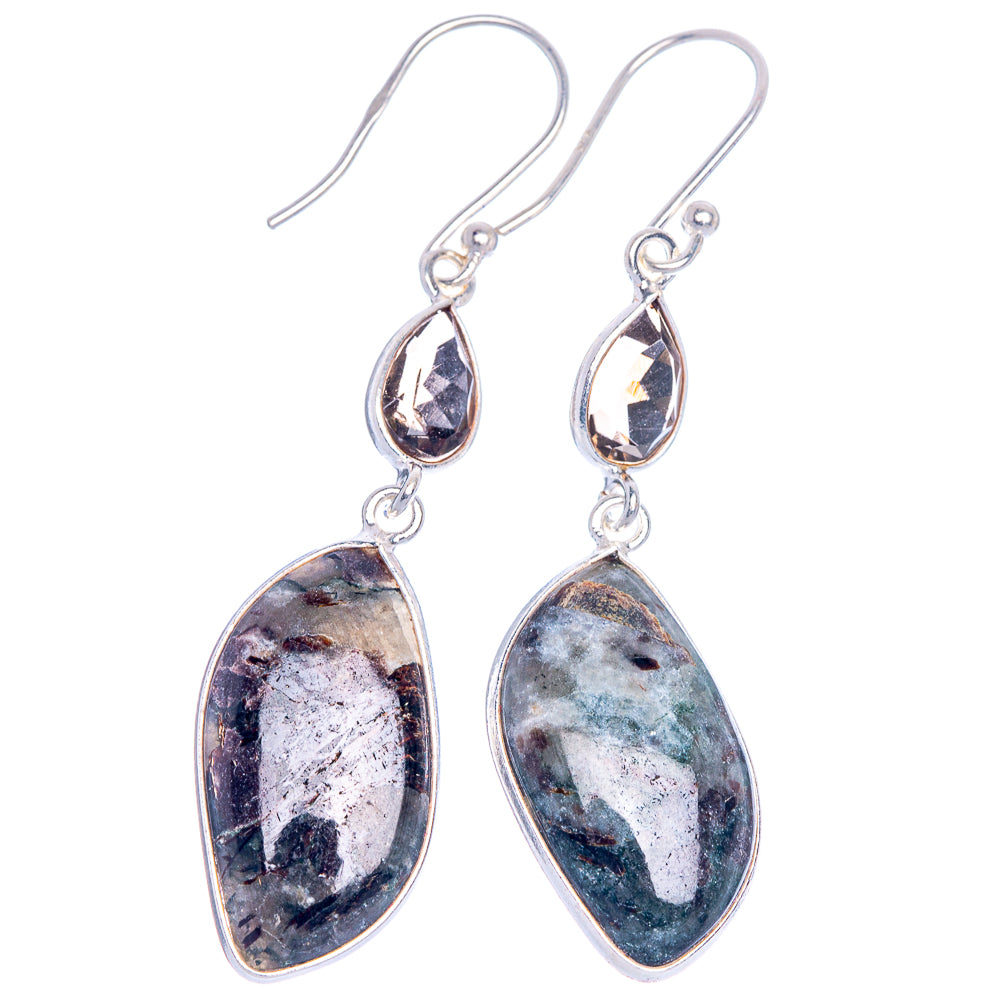 Astrophyllite, Smoky Quartz Earrings 2" (925 Sterling Silver) E1032