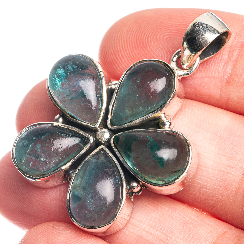 Blue Fluorite 925 Sterling Silver Pendant 1 1/2"