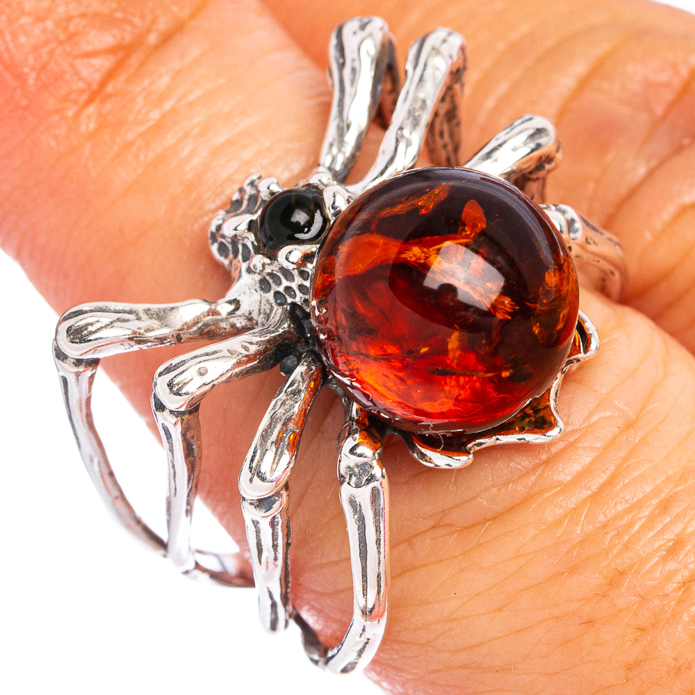 Baltic Amber Spider Ring Size 8 (.925 Sterling Silver)