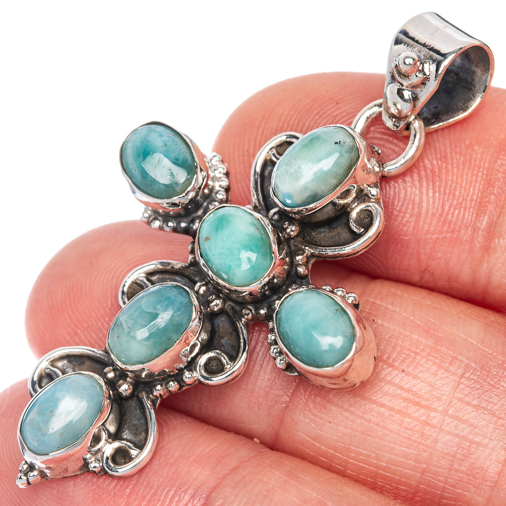 Larimar Cross Pendant 1 3/4" (925 Sterling Silver) P40797
