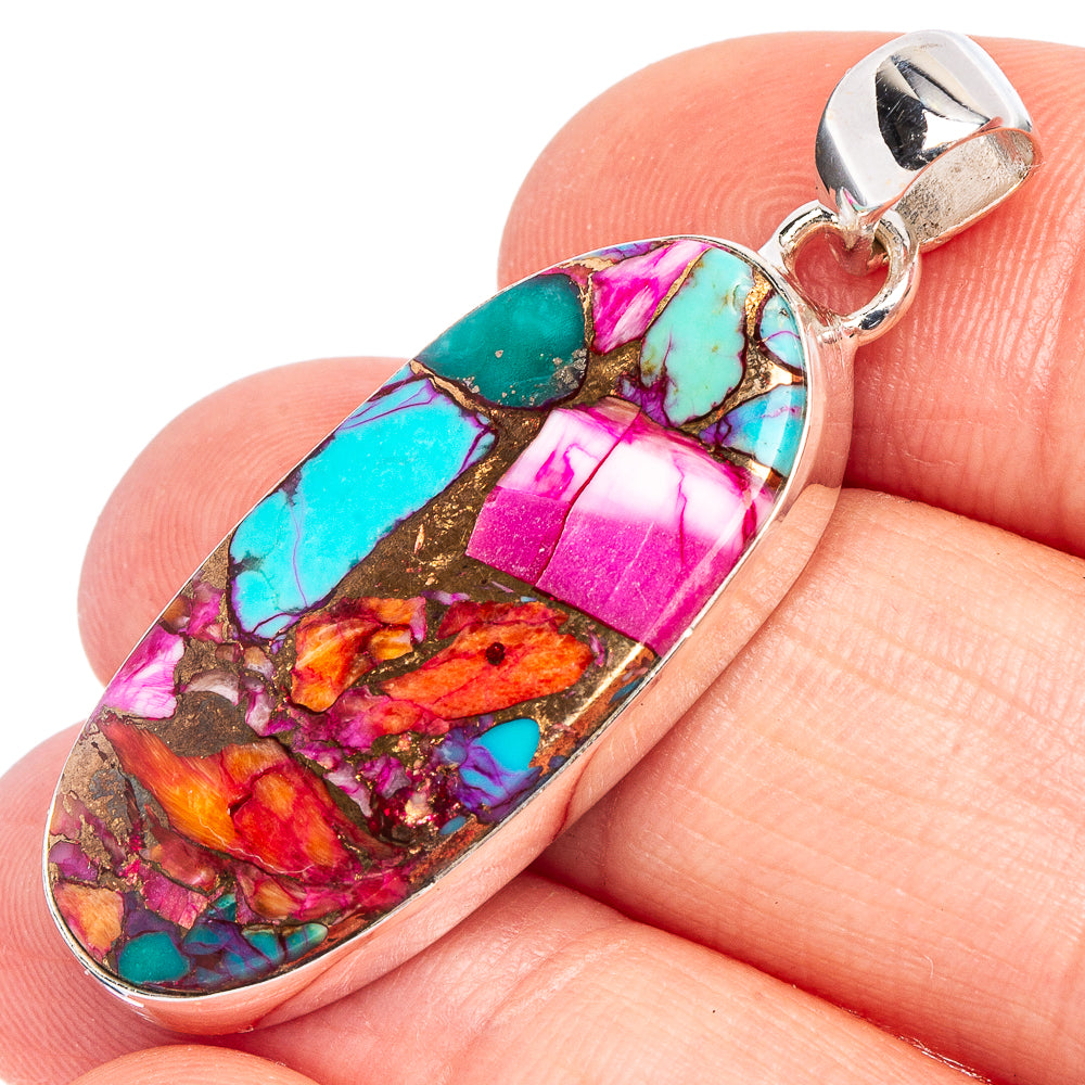 Kingman Pink Dahlia Turquoise Pendant 1 5/8" (925 Sterling Silver) P44928