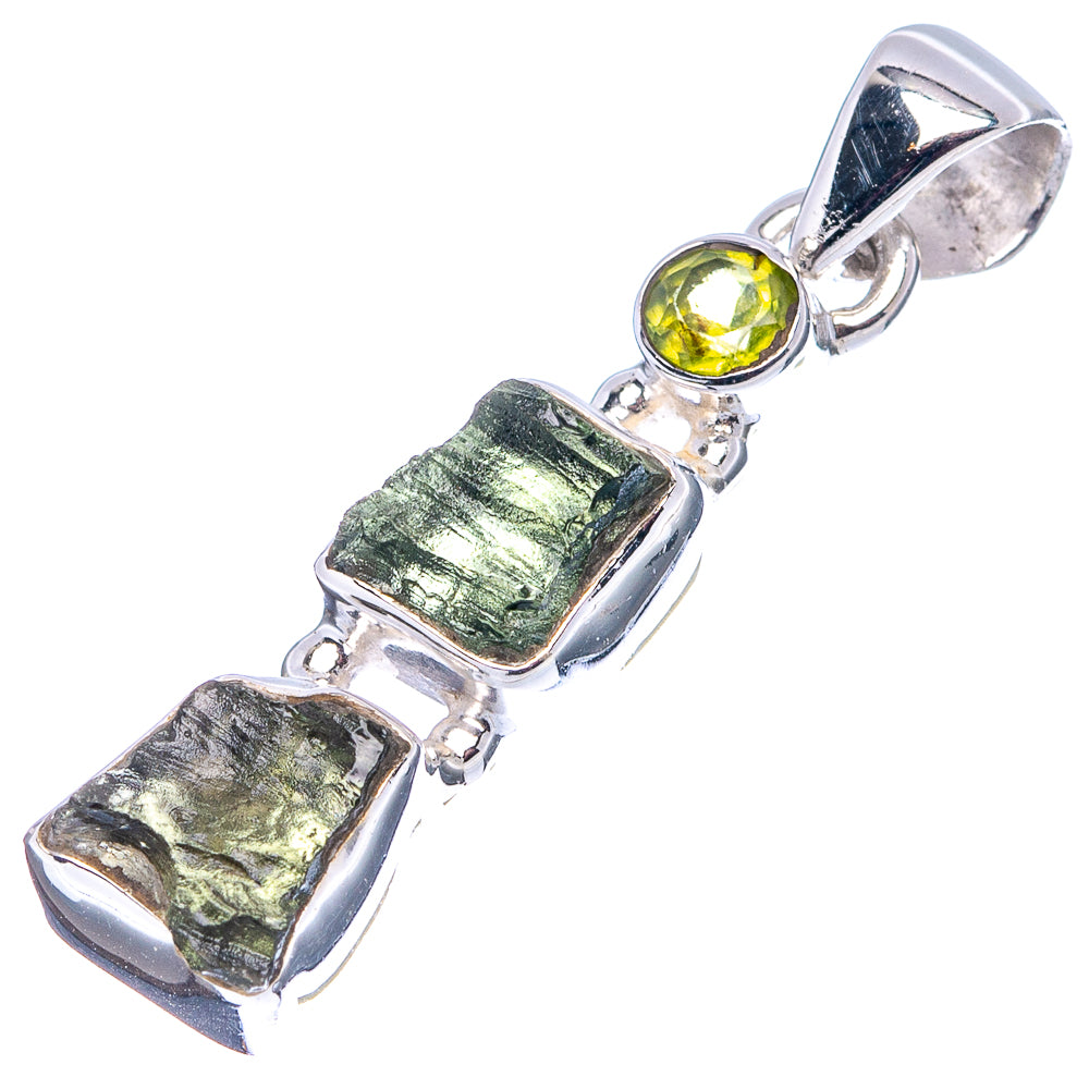 Moldavite, Peridot Pendant 1 3/8" (.925 Sterling Silver)