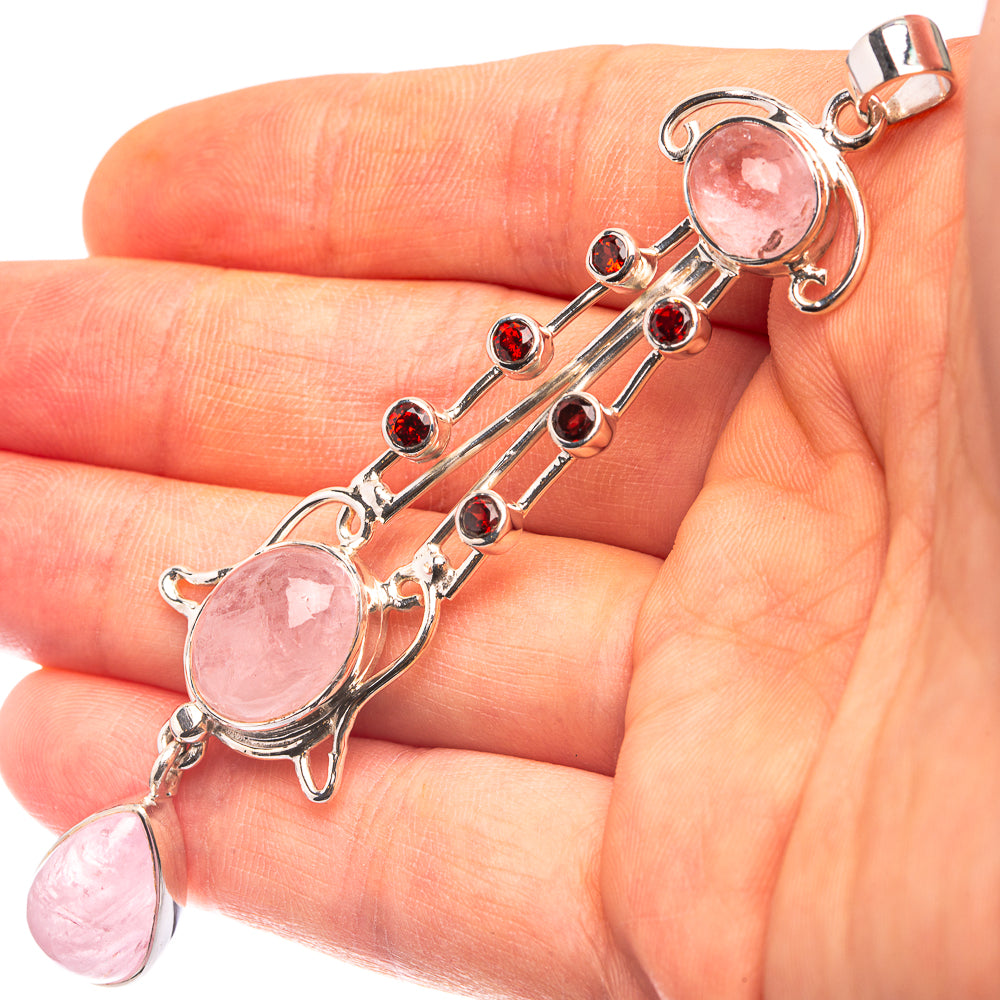 Signature Morganite, Garnet Pendant 3 1/2" (925 Sterling Silver) P38741