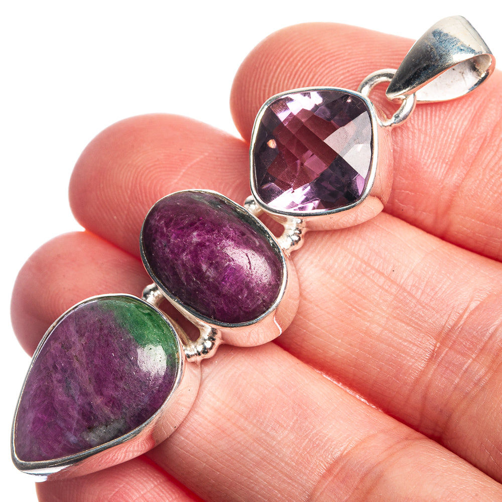 Ruby Zoisite, Amethyst 925 Sterling Silver Pendant 2 1/8"