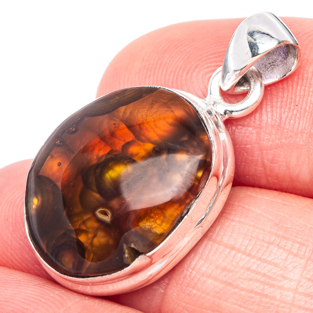 Rare Mexican Fire Agate Pendant 1 1/8" (925 Sterling Silver) P41081