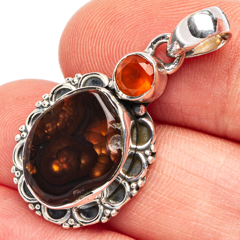 Mexican Fire Agate, Carnelian 925 Sterling Silver Pendant 1 1/4" (925 Sterling Silver) P43640