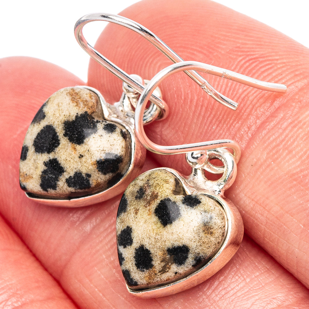 Dalmatian Jasper Heart Earrings 1 1/8" (925 Sterling Silver) E1812