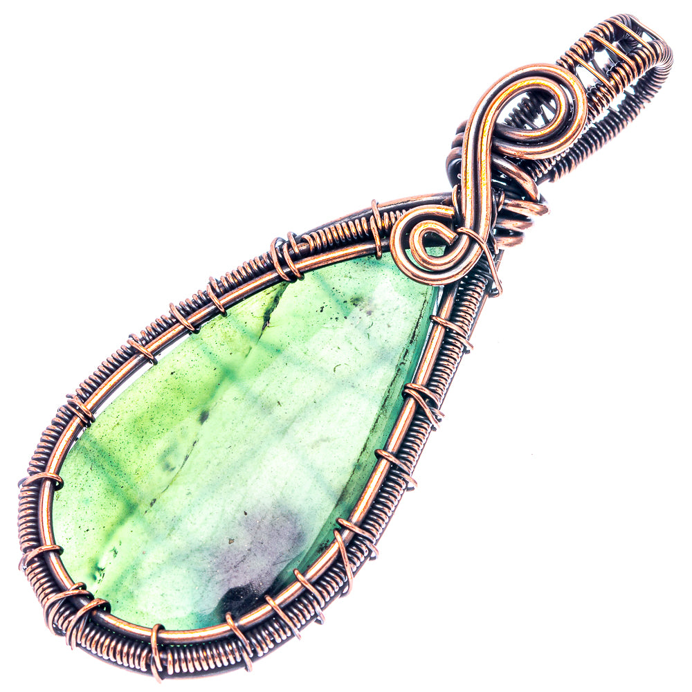 Nephrite Jade Wire Wrap Pendant 2 3/4" (Oxidized Copper)
