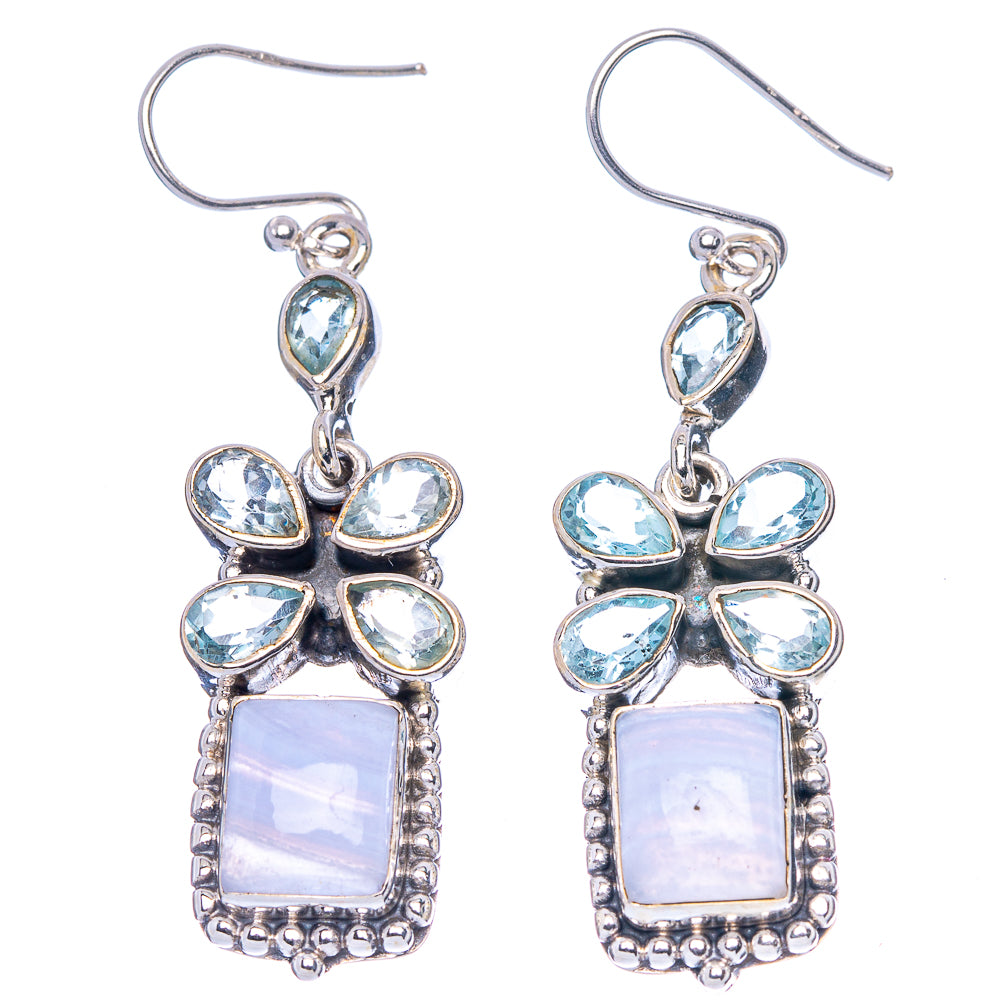 Premium Blue Lace Agate, Blue Topaz Earrings 2 1/8" (925 Sterling Silver) E1768